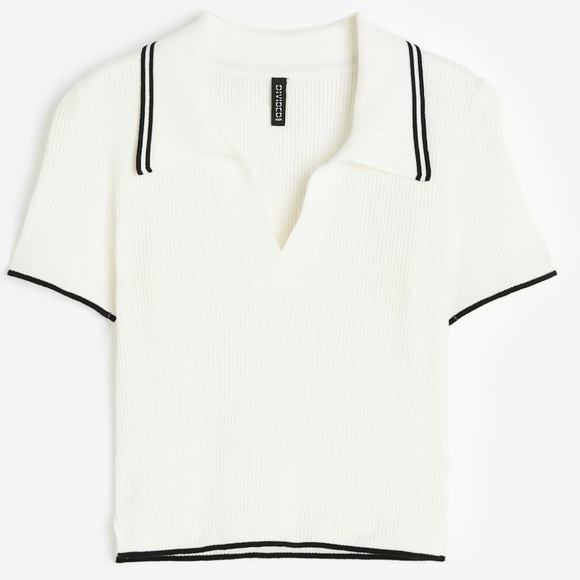 H&M Tops - H&M Ribbed Polo Shirt Fitted Short Sleeve